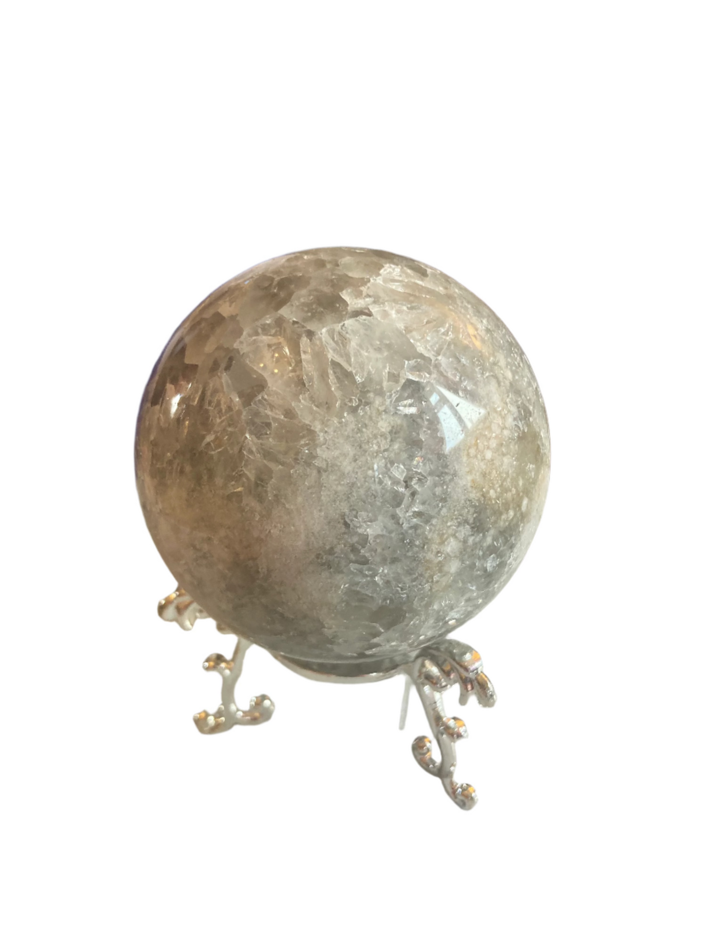 Flower agate sphere and stand